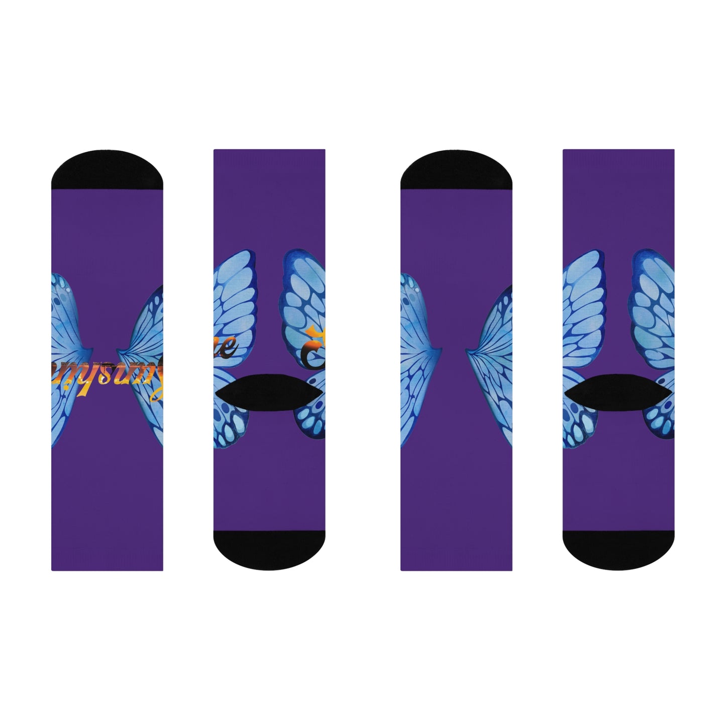 Blue Butterfly Cushioned Crew Socks