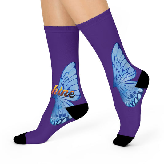 Blue Butterfly Cushioned Crew Socks